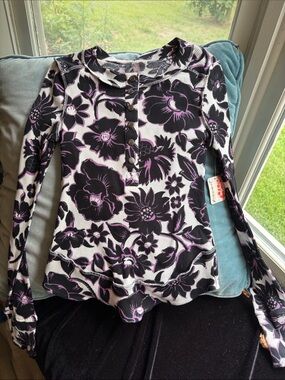 Floral Henley Long-Sleeve Top - Black & Purple